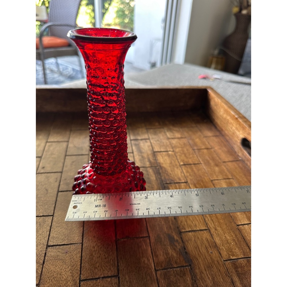 Vintage‎ Ruby Red Glass Hobnail Bud Vase Bulbous Base 8 Inch made in EUC - Picture 8 of 10